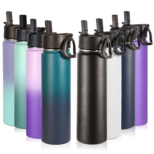 Volhoply 24oz Insulated Water Bottle With Straw Bulk 8 Pack,Metal Wide Mouth Water Bottles With Handle Keep Cold,Reusable Double Wall Cups,Powder Coated Sport Bottle For Holder(Eight Color,8 count)