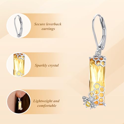 AENEAS Bee/Cardinal/Mushroom Earrings Dangle Drop Leverback Sterling Silver Crystal Earrings Women Nature Jewelry Hoop Dangly Earrings for Birthday Christmas4