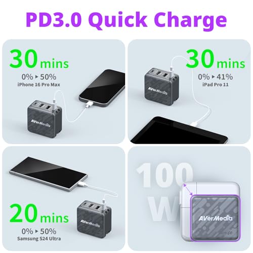 AVerMedia Capture Card for Streaming, 1080p60 HDMI Recording, Portable Switch 2 Dock, 100W GaN Fast Charging USB C Hub, TV Docking Station with 4K60 HDMI, Compatible with iPhone, iPad, Laptop, PC - Image 8