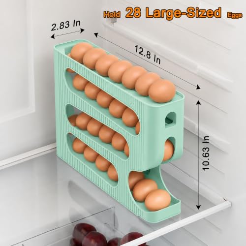 Image of 4-Tier Automatic Rolling Egg Dispenser for Refrigerator - Space-Saving Plastic Egg Holder, Holds Up to 30 Eggs, Roll-Down Design (Mint Green)
