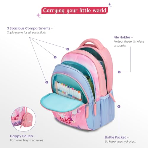 Image of Genie Backpack for Girls Laptop Sleeve, Three Compartments and Organiser with Padded Shoulders |Best for Books,Stationery,Lunch Box & Essentials