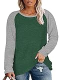 ROSRISS Ladies Plus Size Tops 2X Color Block Raglan Shirts Green 20W