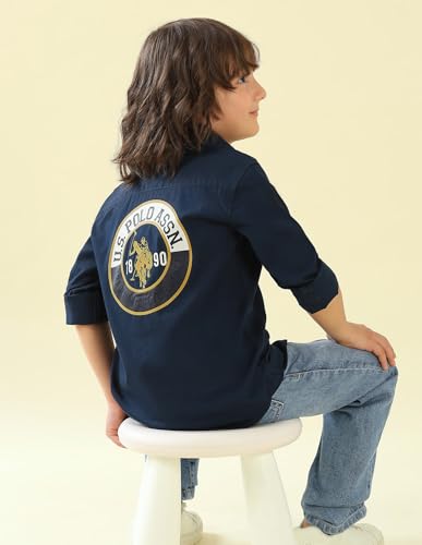 Image of USPA Kids Boys Twill Graphic Brand Printed Shirt