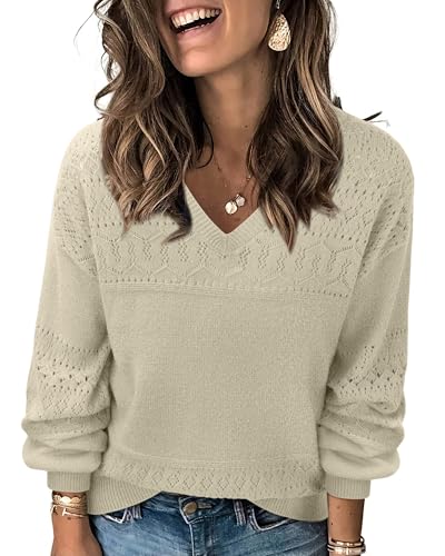 Messic Womens Pullover Sweaters 2025 Casual Long Sleeve V Neck Lightweight Loose Knit Tops