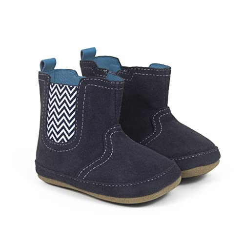 Robeez Baby Boys First Kicks, Maddox Navy Suede, 3-6 Months