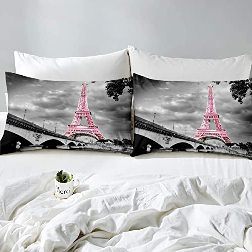 Tour Eiffel ensemble de couette rose pour rafraîchir une chambre ado - 3