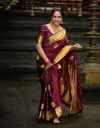 Image of SIRIL Women's Banarasi Kanjivaram Soft Silk Jacquard Saree with Unstitched Blouse Piece