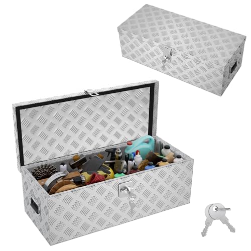 ACXIN Aufbewahrungsbox Alubox 762x330x244 mm, Aluminium Werkzeugkiste mit Schloss und 2 Schlüsseln, Robuste abschließbare Deichselbox für den Anhänger,...
