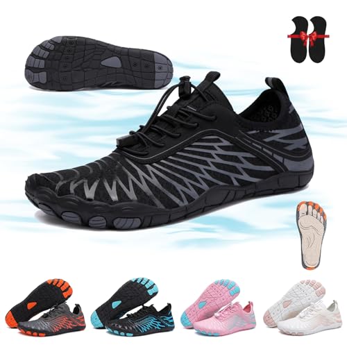 Hike Barefoot Shoes for Women Men, Fashion Wide Toe Box Non-slip Breathable Waterproof Lightweight Walking Barefoot Shoes Unisex for Outdoor Gym Driving Beach Water shoes(Black,8-8.5 Women/6-6.5 Men)