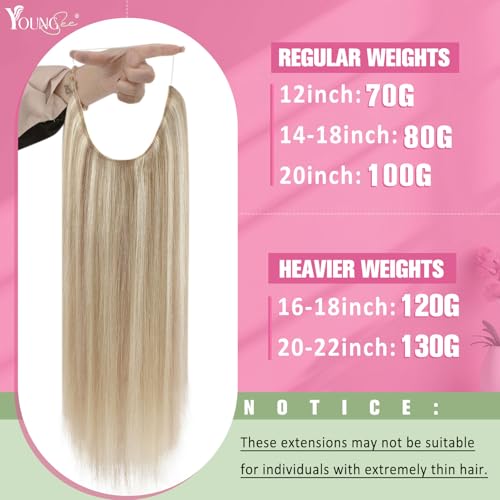 Image of YoungSee 125g Wire Hair Extensions Real Human Hair, Dirty Blonde Highlights Bleach Blonde Wire Human Hair Extensions, Invisible Hair Extension for Natural Look, 16 Inch Thick Hair Add Volume
