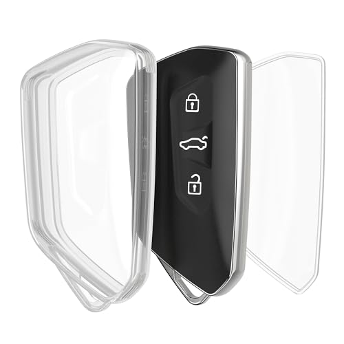 kwmobile Schlüsselhülle für VW Golf 8 3-Tasten Autoschlüssel Hülle - Autoschlüssel Schlüssel Hülle aus TPU Silikon - Schlüsselschutz Gehäuse in Transparent