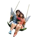 GANAZONO Couples Gifts Garden Flower Fairy Statue Garden Couple Fairy Figurine Fairy Girl and Boy Sitting on Swing Sculpture for Garden Hanging Decor Ornament