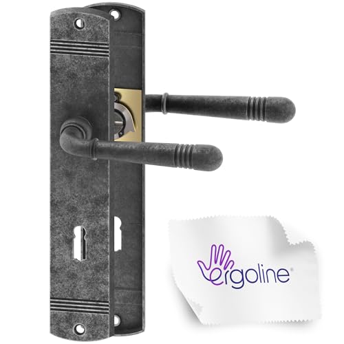 ERGO line LOFTY Türbeschlag, Türgriff, Türklinke mit Buntbart Langschild für Zimmertüren, Drückergarnitur, Türklinke, Türdrücker für Innentüren, Nickel Antik