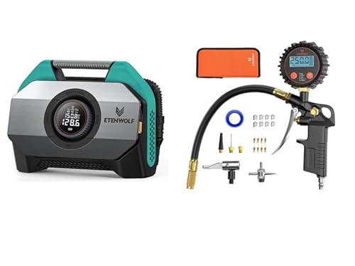 Image of ETENWOLF VORTEX S6 Tire Inflator Portable Air Compressor&T500 Digital Tire Pressure Gauge with Inflator