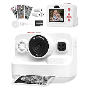 Kids Camera Instant Print, 1080P Kids Digital Camera with Printer Paper, Christmas Birthday Gift for Girls Boys Age 3-12, Kids Print Camera Toy for 4 5 6 7 8 Year Old Boy, 32G SD Card White
