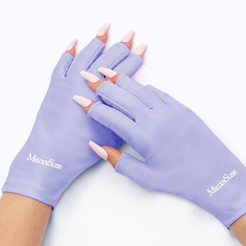 Image of MelodySusie Premium UV Protection Gloves for Manicures, Cool Feeling Fabric,Professional UPF50+, UV Nail Gloves for Gel Nail Lamp, Anti UV Light, Skin Care Fingerless Design, Purple