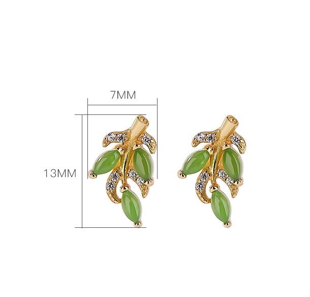Boucles d'oreilles en pierre verte et feuille plaqué or haute finition - 2