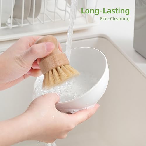 Image of 6 Packs Bamboo Scrub Brush - Soft Bristle Natural Dish Brush Compostable Bamboo Dish Scrubber for Dishes Pans Grills and Stoves