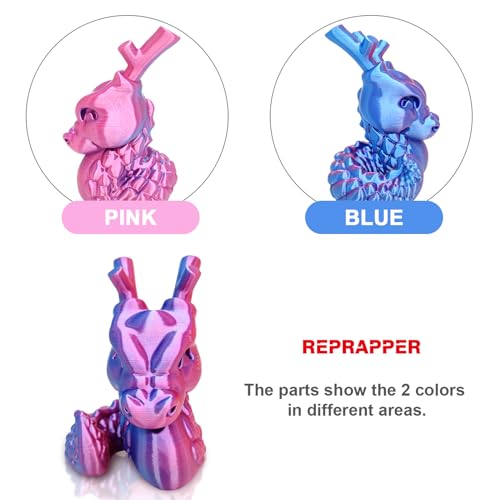 Image of Reprapper Dual Color Filament Coextrusion PLA Filament 1.75mm for 3D Printer, Multicolor Like Rainbow PLA, 2.2lbs (1kg), Silk PLA Pink & Blue