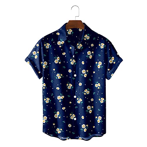 Chemise hawaïenne imprimé fleurs de marguerite bleu mode été chemise de plage Aloha