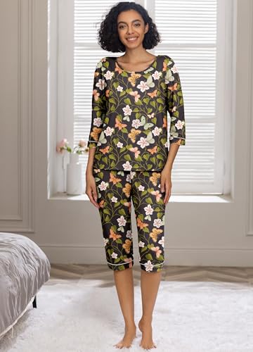 Image of PrinStory Womens Pajama Sets Capri Pjs Soft Lounge Sets XS-4XL