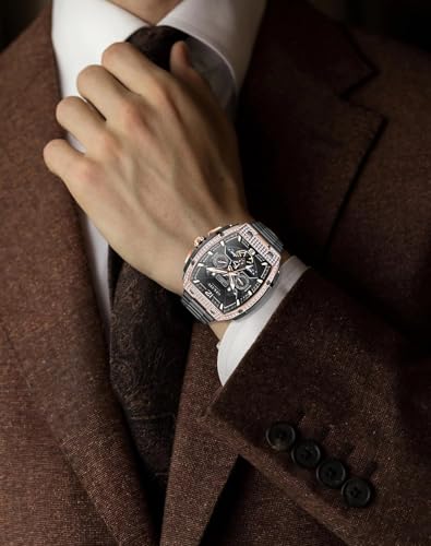 Image of OLEVS Men Automatic Watch Diamond Skeleton Mechanical Original Luxury Self Winding Moon Phase Calendar Waterproof Wrist Watch for Men