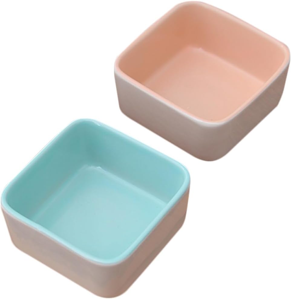 Ceramic Hamster Feeding Bowls 2pcs Reusable Small Pet Food Dishes Anti-tip Chew-Resistant Orange and Blue for Hamsters and Chinchillas