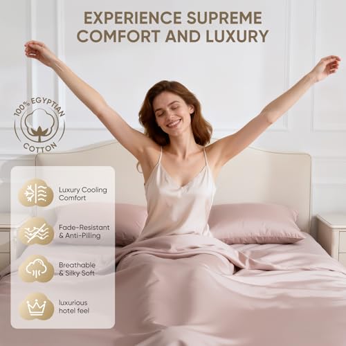 Image of TWK 100% Egyptian Cotton 1200 Thread Count Bedding Set for RV Camper, Generous Thickness, Long-Lasting Wear Resistance, Pilling Proof, Deep Pockets Fit Up to 18 inch (Sand, Full)