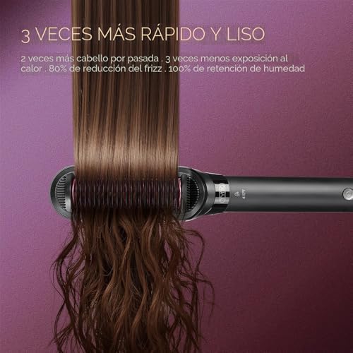 TYMO Flat Iron Hair Straightener Brush 2 in 1 — top-down angle highlighting key features