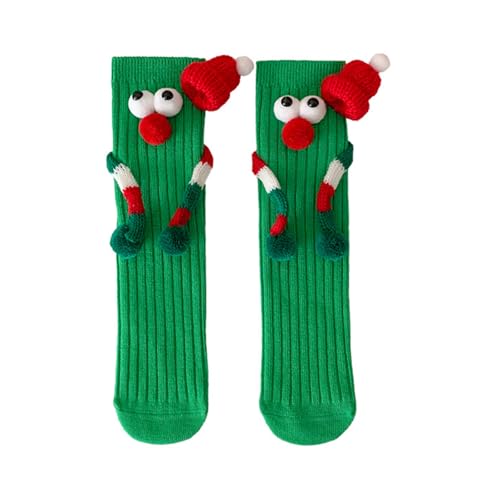 MHADBKH Calcetines de mano de Navidad para niños, dibujos animados, ojos grandes, calcetines de tubo medio, calcetines de vacaciones, regalo de Navidad para niños, Verde navideño., Talla única