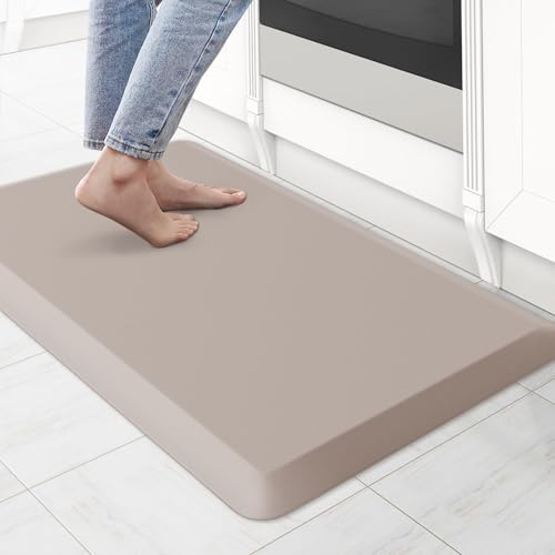 Image of KitchenClouds Kitchen Mat Cushioned Anti Fatigue Kitchen Rug 0.8inch Waterproof Non Slip Kitchen Rugs and Mats Standing Desk Mat Comfort Floor Mats for Kitchen Sink Office (17.3"x28",Khaki)