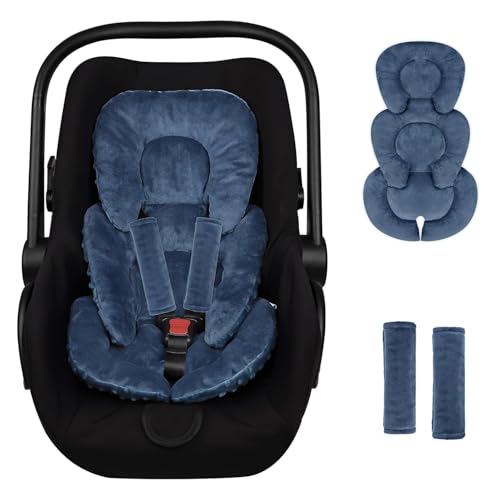 Image of Infant Car Seat Insert Head and Body Support, GFU Reversible Newborn Insert for Carseat with Strap Pads, Soft Stroller Cushion Pillow Insert for Boys and Girls, Fits for Stroller, Swing, Blue