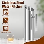Smooth Silver Stainless Steel Water Pitcher with Ice Guard, Polished Drinking Pitcher, 1L/1.5L/2L Metal Water Pitchers for Restaurants, Restaurant Water Pitcher, Metal Pitcher (Silver 2L)