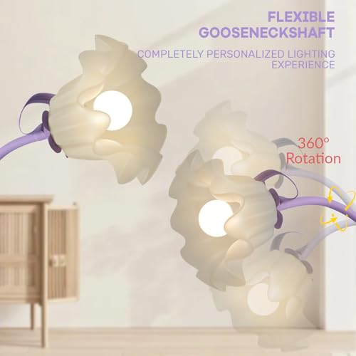 Vintage 3 Heads Flower Floor Lamp for Living Room,3 Color Modes LED Modern Corner Standing Lamp with Goosenecks, Bright Tall Cute Dimmable Lamp for Kids Reading Girls' Bedroom Office Home Decor Purple