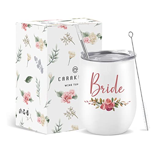 CARAKNOTS Gobelet isotherme en acier inoxydable pour mariée - Cadeau de mariage pour mariée - Cadeau de fête prénuptiale - Gobelet de mariage blanc pour enterrement de vie de jeune fille
