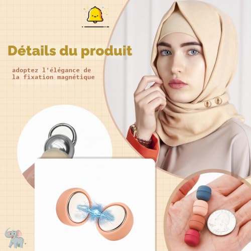 GZcaiyun Lot de 12 paires d'aimants Hijab puissants, avec 6 épingles de sécurité – vue 3
