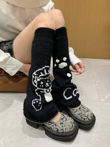 Image of WODECASA Girls Kawaii Leg Warmers Knitted Flared Leg Sleeves Goth Crochet Baggy Cuff Ankle Heap Socks