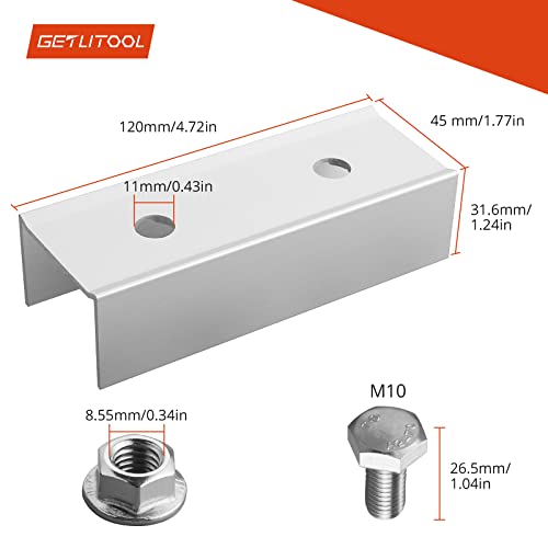 GETLITOOL C Profilverbinder für PV Schienen 40x40mm, 10x Photovoltaik Montage Set C-Verbinder, Schienenverbinder aus Alu 45x32x120mm für PV Solaranlage(10Pcs&silber)