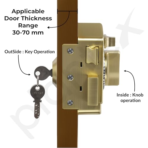 Image of Plantex Heavy Duty Night Latch Door Lock with Key & Knob for Main Door /Inside Opening for Home,Hotel,Office - Pack of 1 (Brass Antique)