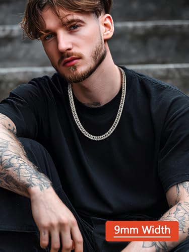 FaithHeart Miami Cuban Link Chain for Men, Silver/Black/14K Gold Plated Stainless Steel Cuban Link Chain Necklaces, 3.5/6/9/12mm Mens Necklace Hip Hop Jewelry 18"-30" Length4