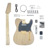 ModouString Unfinished Electric Guitar Kit with Maple Neck & Fingerboard, Basswood Body with Ash Wood Veneer, 22 Frets, 25.5 Inch Scale – Guitar Building Project for Customization & Repair