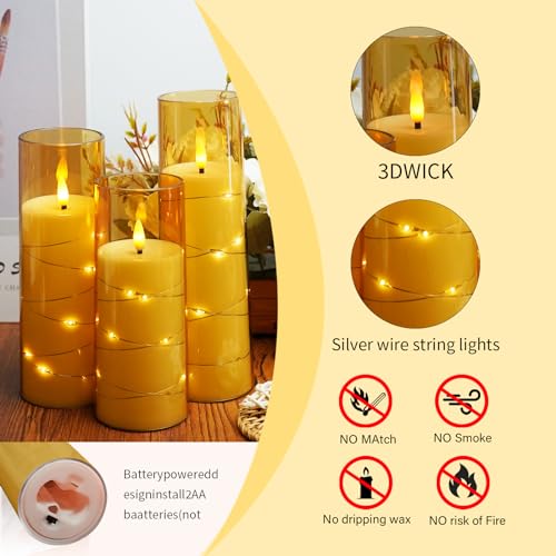 Image of Flameless Candles,with Embedded Star String, Battery Operated Candles Flickering LED Pillar Candles with Remote Control and Timer, Home Decoration Add a Warm and Romantic Atmosphere,Set of 7 (Gold)