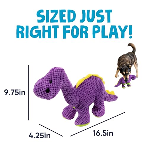 Image of goDog Dinos Bruto Checkers Tough Plush Toy with Chew Guard Technology, Durable Checkered Fabric & Squeaker for Active Play, Purple, Large