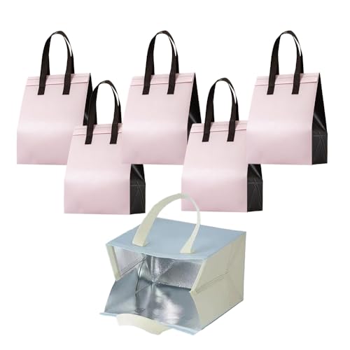 AZNABLE 保冷袋 保冷バッグ エコバッグ 使い捨て 保温 保冷 ランチバック 26×21×11cm (5個セット, ピンク)