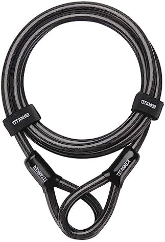 Titanker Bike Steel Cable, 12mm Thick Heavy Duty Security Vinyl Coated Flexible Steel Cable with Loop End (4ft, 7ft, 15ft, 30ft)