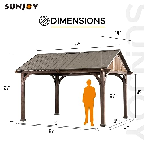 Sunjoy 12 X 14 Ft. Hardtop Gazebo Premium Brown Cedar Wood Frame Gable Roof Gazebo With Ceiling Hook By Summercove #TOP7