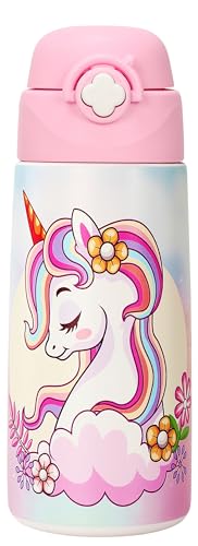 Kioko Trinkflasche Kinder Edelstahl Strohhalm - Thermosflasche 500ml - TÜV...