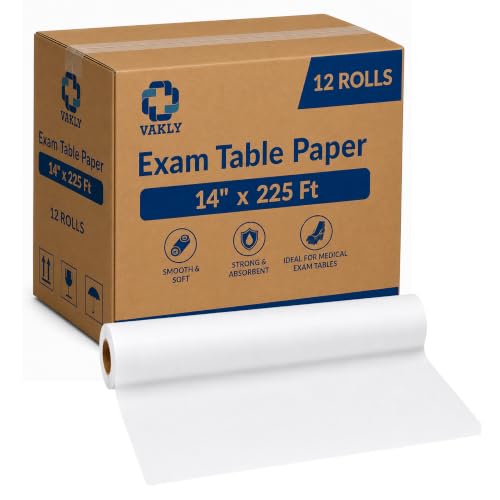 Image of Vakly Exam Table Paper Roll 14 in x 225 ft Smooth, Disposable, 2 Rolls (12)