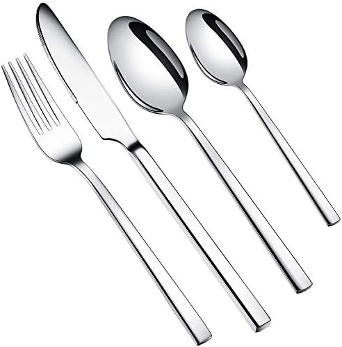 WUJO Cutlery Set, Stainless Steel Dinner Set 16, Dinnerware / Tableware / Silverware Set, Include Knife / Fork / Spoon / Teaspoon, Mirror Polished, Dishwasher Safe (16pcs, WJ046)