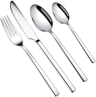 WUJO Cutlery Set, Stainless Steel Dinner Set 16, Dinnerware / Tableware / Silverware Set, Include Knife / Fork / Spoon / Teaspoon, Mirror Polished, Dishwasher Safe (16pcs, WJ046)